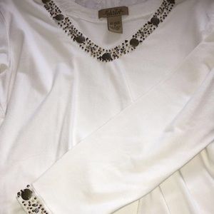 Peck & Peck Weekend White Blouse with Beading